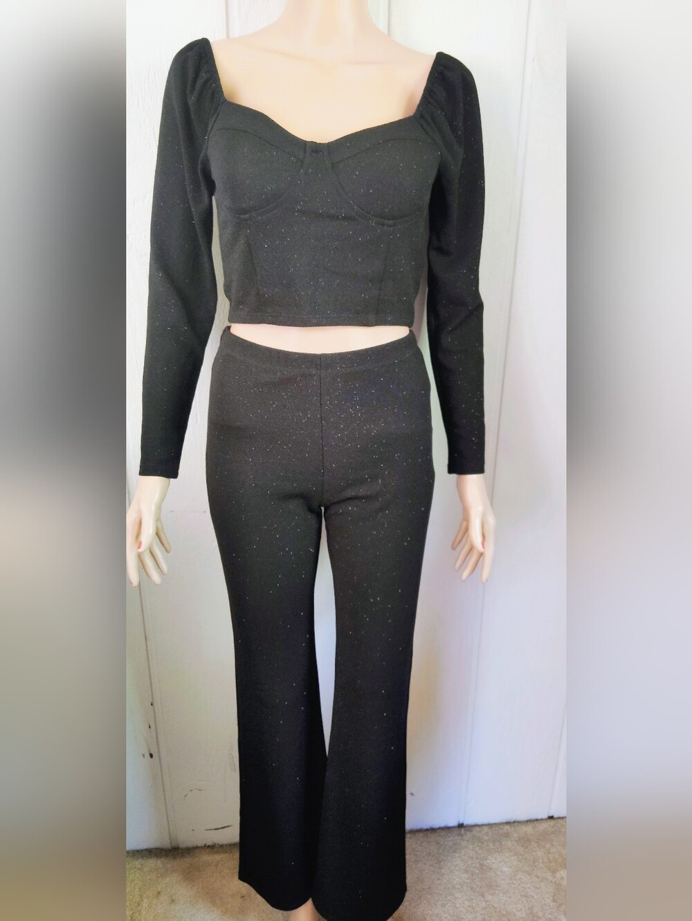 As U Wish, Sparkle Two-Piece Crop Top & Pants Set